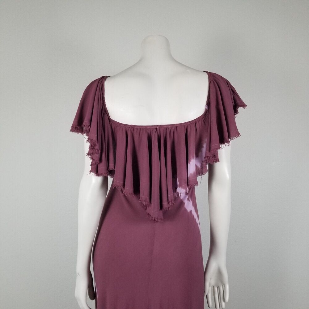 Revolve Blue Life Maroon Tie-Dyed Distressed Ruffle Rayon Maxi Dress Size Small - Picture 7 of 15